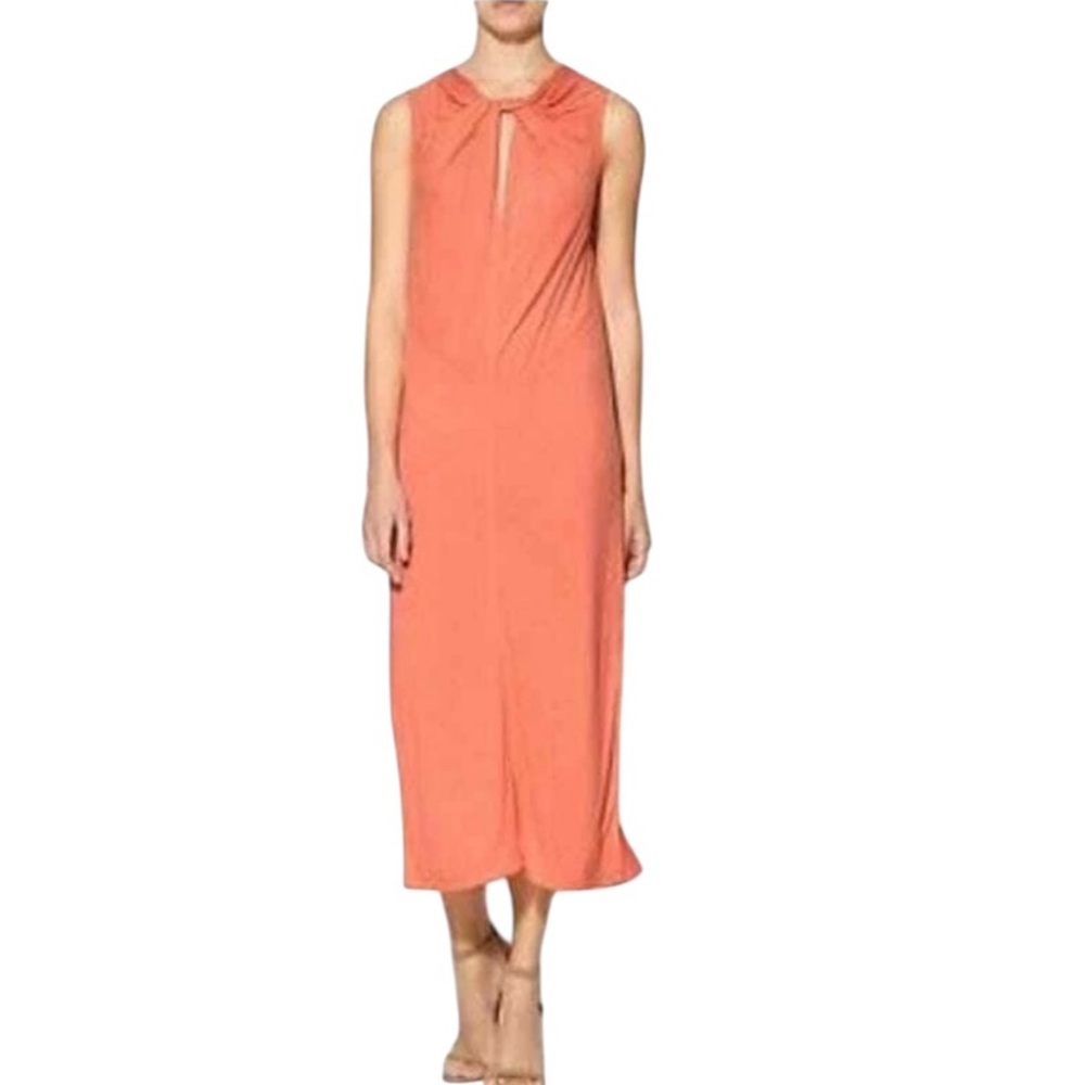 Derek Lam 10 Crosby Sleeveless Twist Knot Lux Knit Tank Midi Dress in Papaya - L